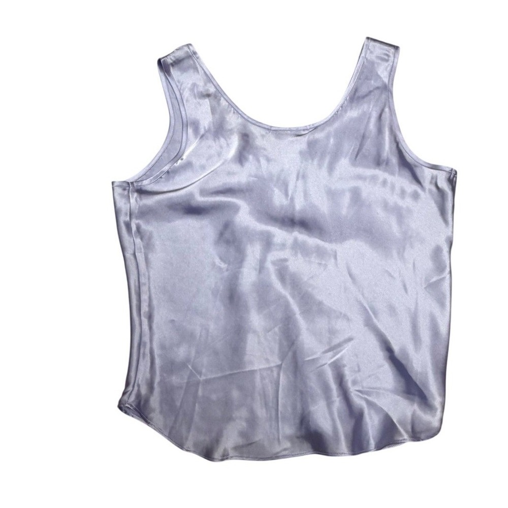 LAI Design Satin Camisole Women Medium Blue Floral Embroidered Scoop Neck Tank